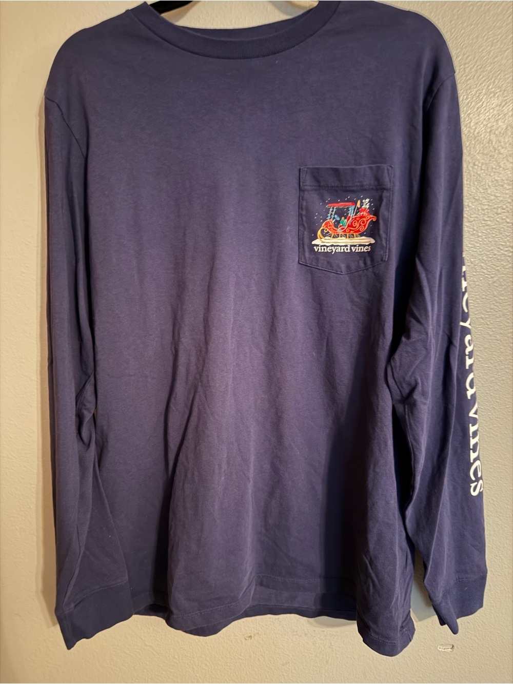 Vineyard Vines Navy Long-Sleeve Pocket Tee with Sailboat Graphic